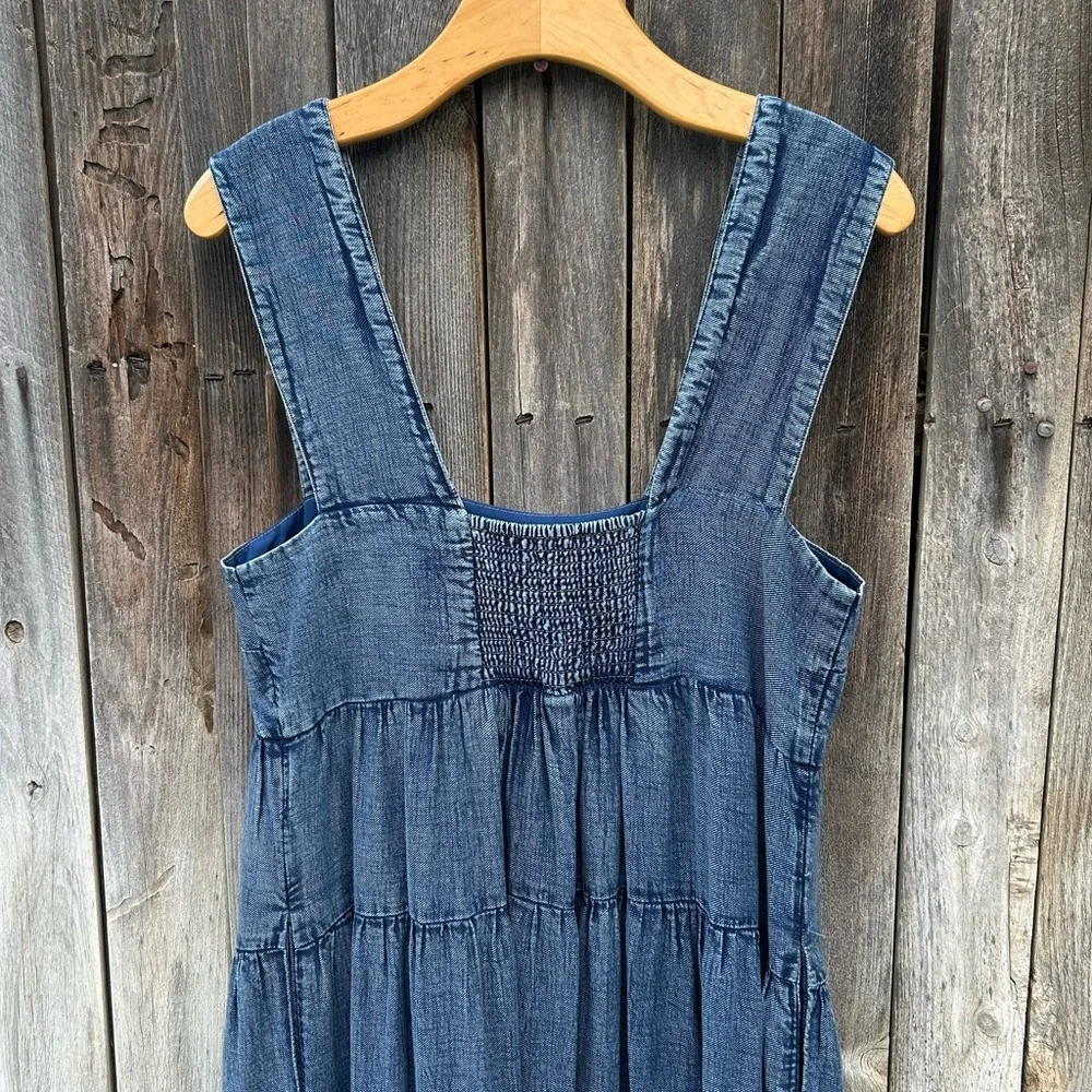 Anthropologie Helena Square Neck Tiered Midi Dress Smocked Denim Blue M - Picture 12 of 15